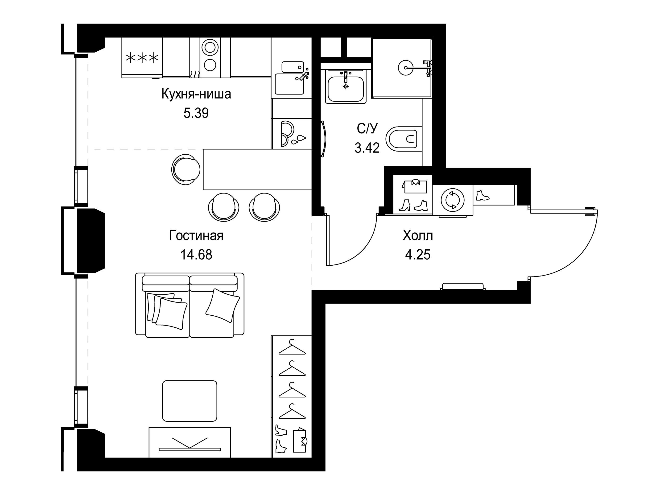 Планировка: Студия 27.74 м² в новостройке Сет