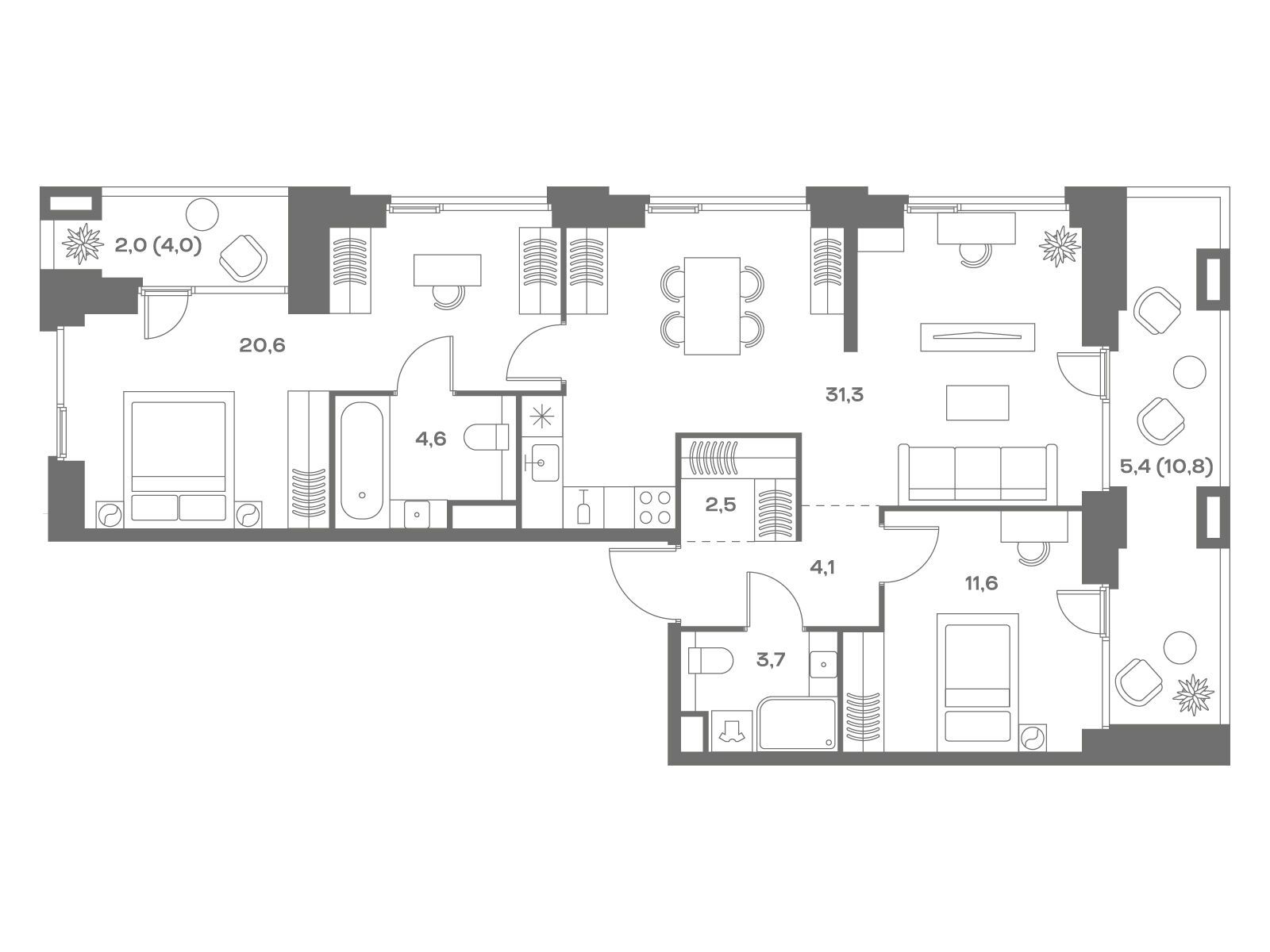 Планировка: 2-комн. квартира 85.80 м² в новостройке ЖК Соул