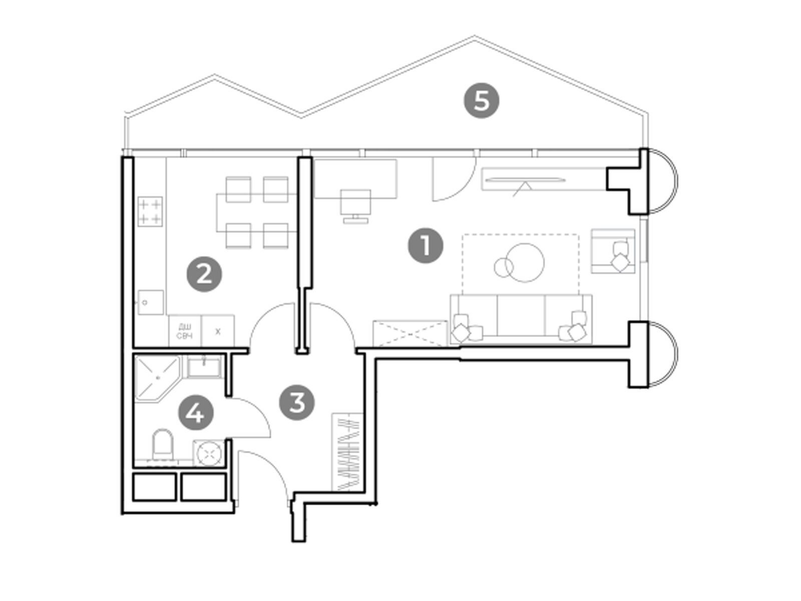 Планировка: 1-комн. квартира 52.70 м² в новостройке Наметкин Тауэр
