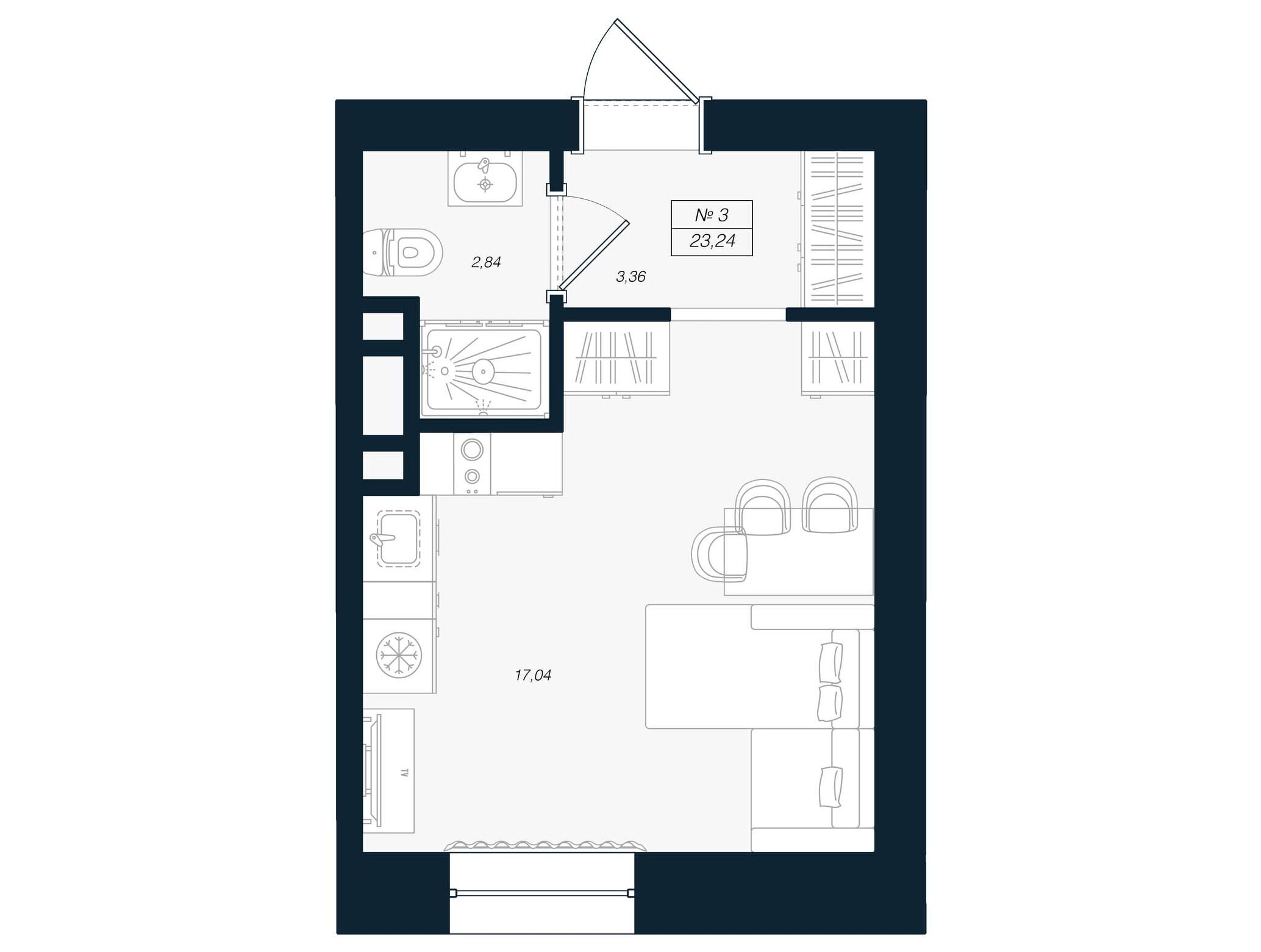 Планировка: Студия 23.24 м² в новостройке Феникс Рощино
