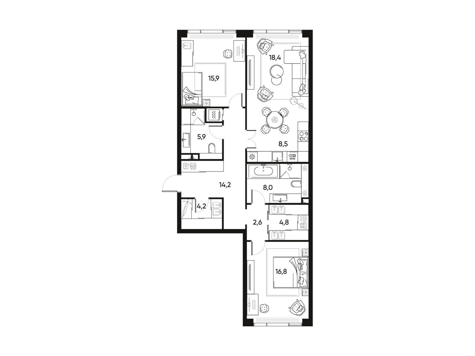 Планировка: 3-комн. квартира 100.40 м² в новостройке ЖК Прайд