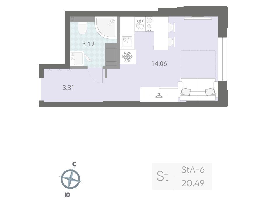 Планировка: Студия 20.49 м² в новостройке Цивилизация на Неве