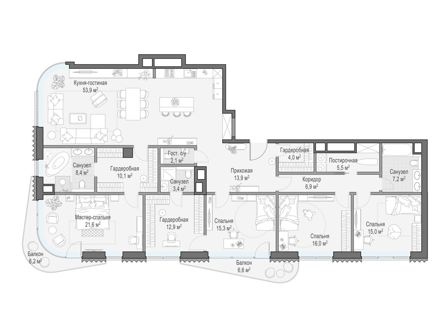 Планировка: 4-комн. квартира 205.60 м² в новостройке Дом Лаврушинский