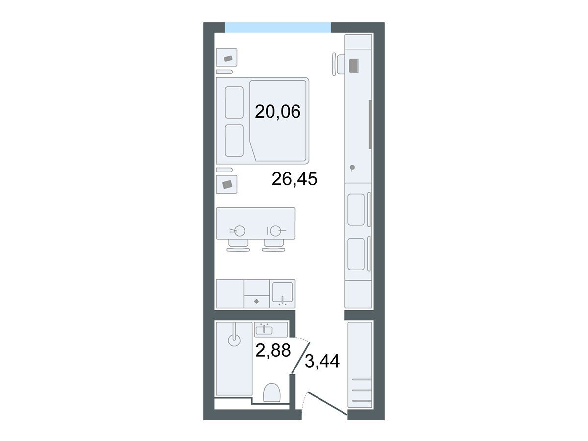 Планировка: Студия 26.45 м² в новостройке Лайф Апарт Октябрьская