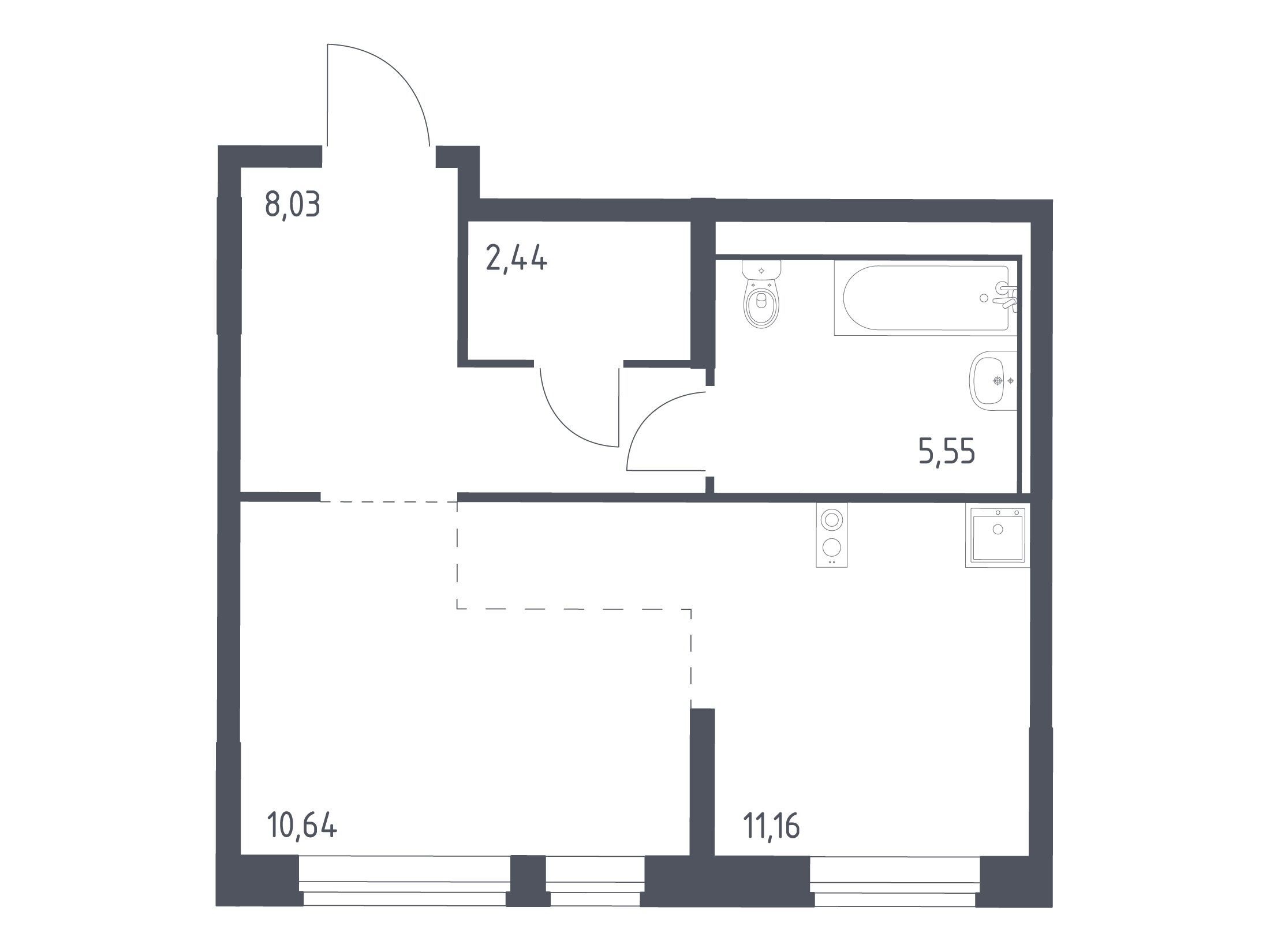 Планировка: Студия 37.82 м² в новостройке ЖК Молжаниново