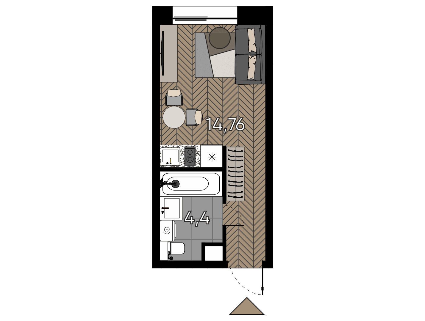 Планировка: Студия 18.80 м² в новостройке ЖК Зорге 9