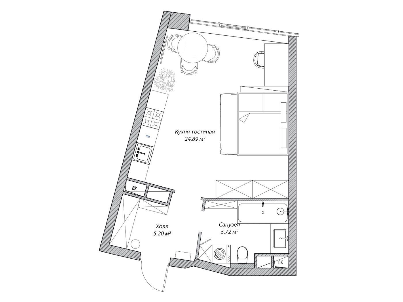 Планировка: Студия 35.80 м² в новостройке Рублево