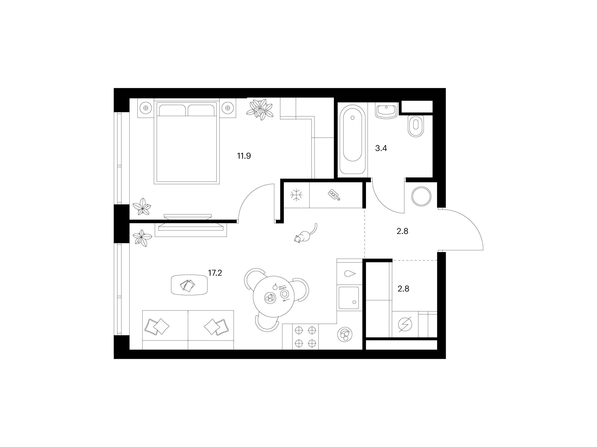 Планировка: 1-комн. квартира 38.10 м² в новостройке Строгино 360