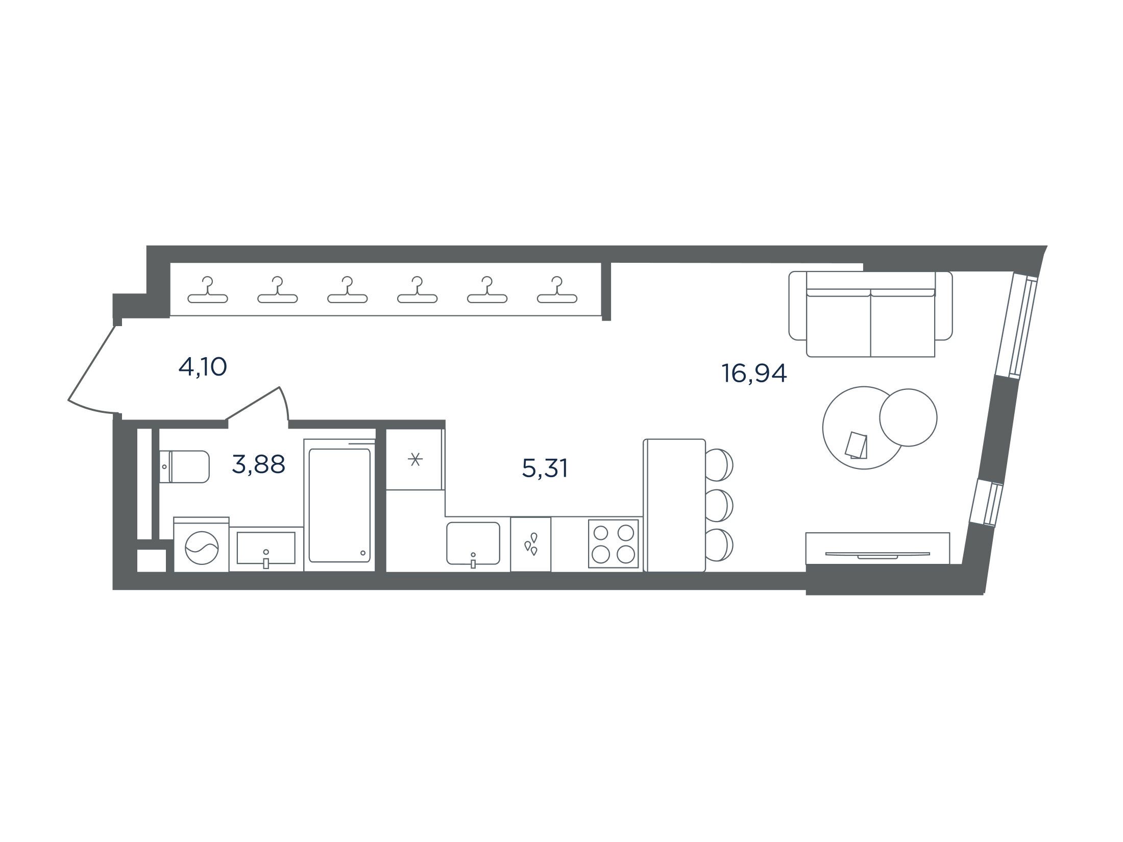 Планировка: 1-комн. квартира 30.23 м² в новостройке Сикрет Гарден