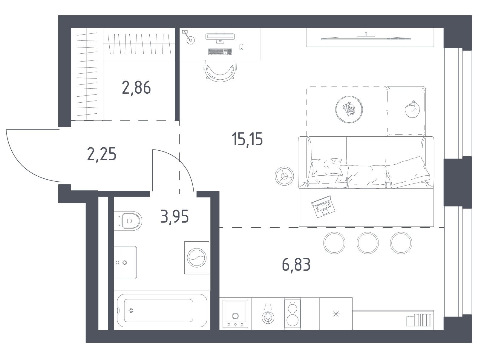 Планировка: 1-комн. квартира 31.04 м² в новостройке Литературный Квартал