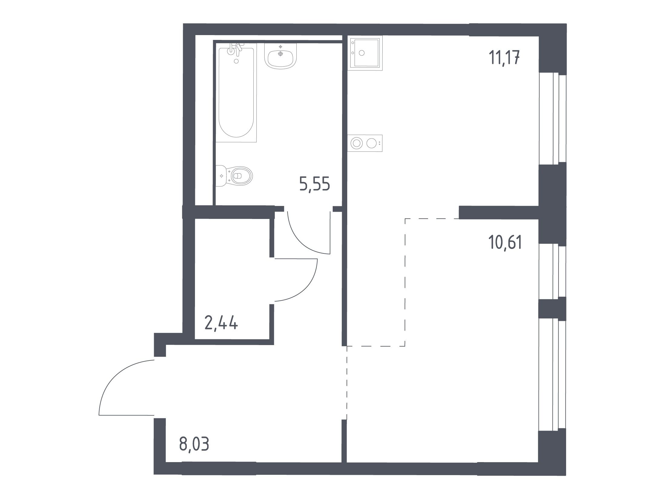 Планировка: Студия 37.80 м² в новостройке ЖК Молжаниново