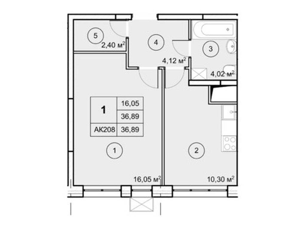 Планировка: 1-комн. квартира 36.87 м² в новостройке Экоград Новый Катуар