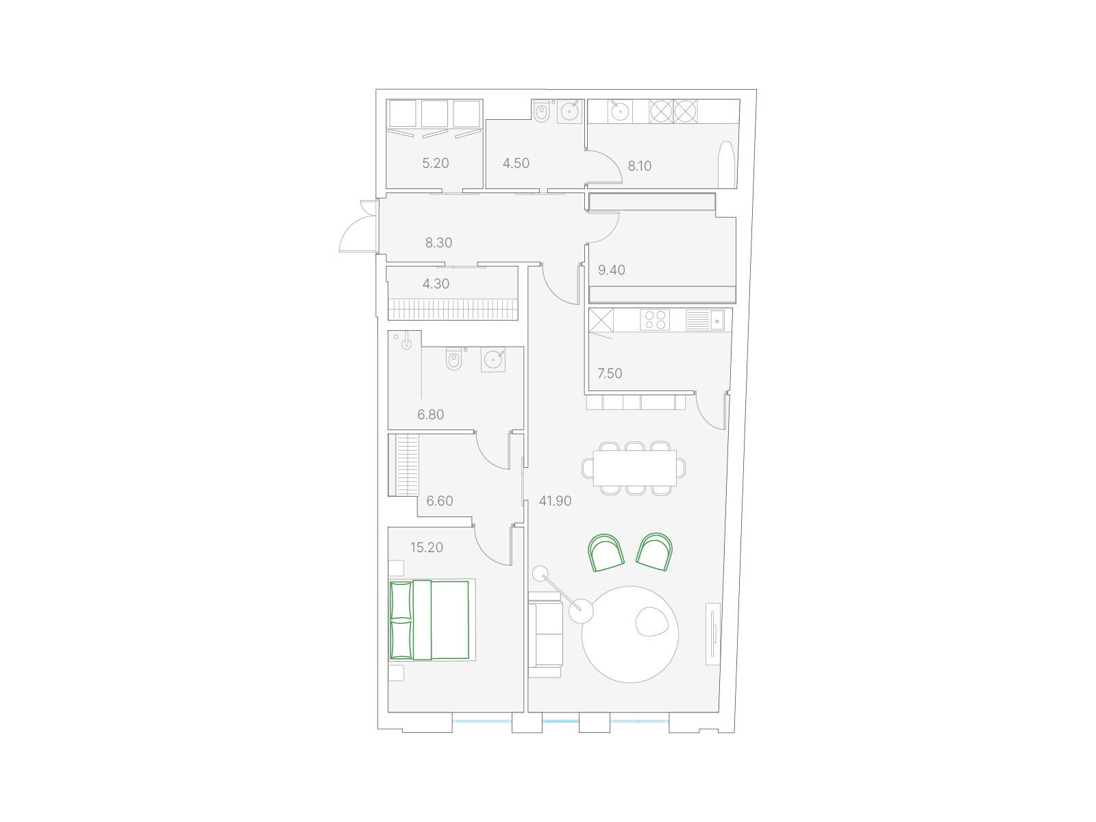 Планировка: 1-комн. квартира 117.80 м² в новостройке Дуо