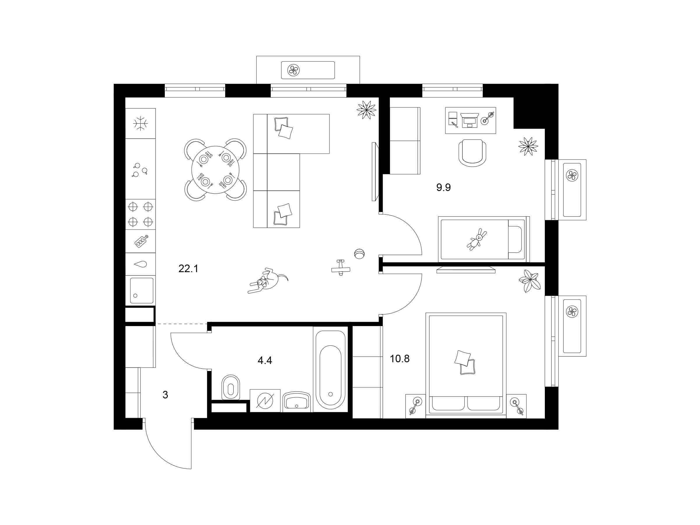 Планировка: 2-комн. квартира 50.20 м² в новостройке ЖК Ярославский