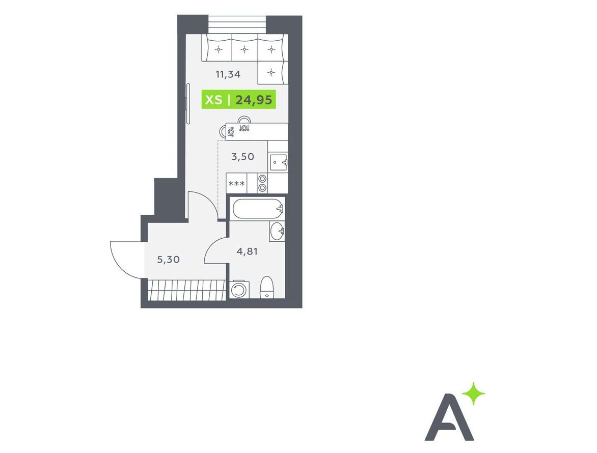 Планировка: Студия 25.00 м² в новостройке Аквилон Верба