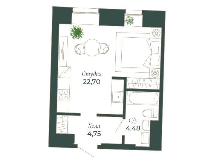 Планировка: 1-комн. квартира 32.60 м² в новостройке Мадонна Бенуа
