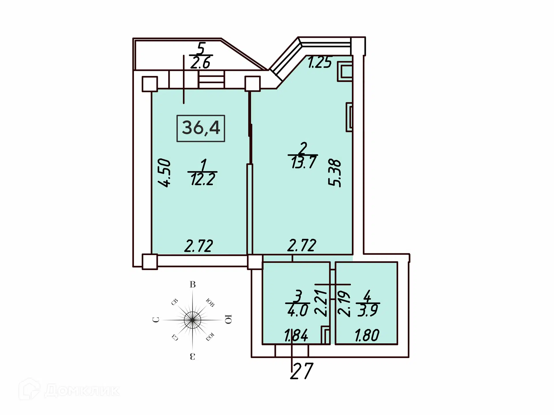 Планировка: 1-комн. квартира 36.40 м² в новостройке Кленовая роща