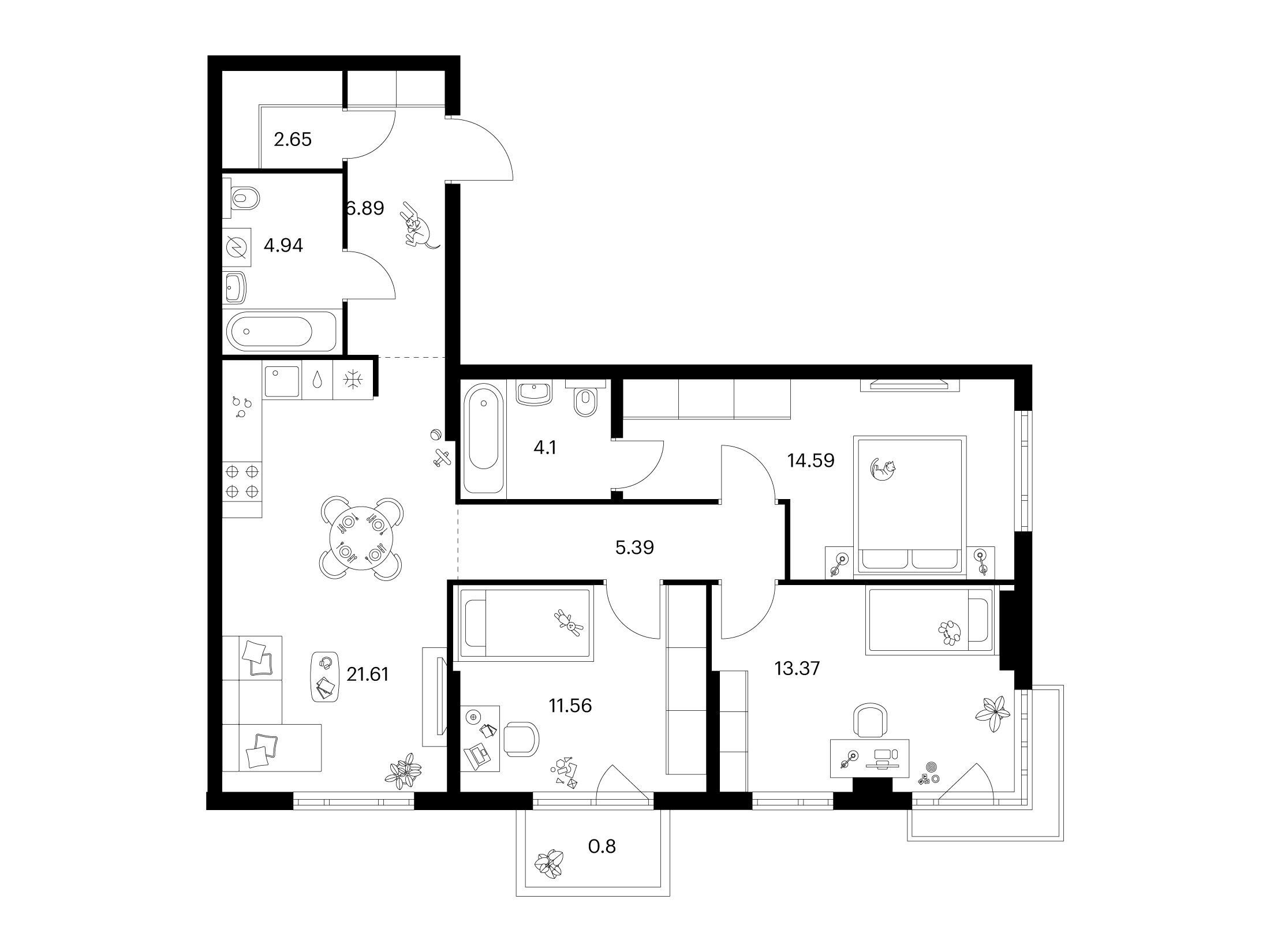 Планировка: 3-комн. квартира 85.90 м² в новостройке Таллинский парк
