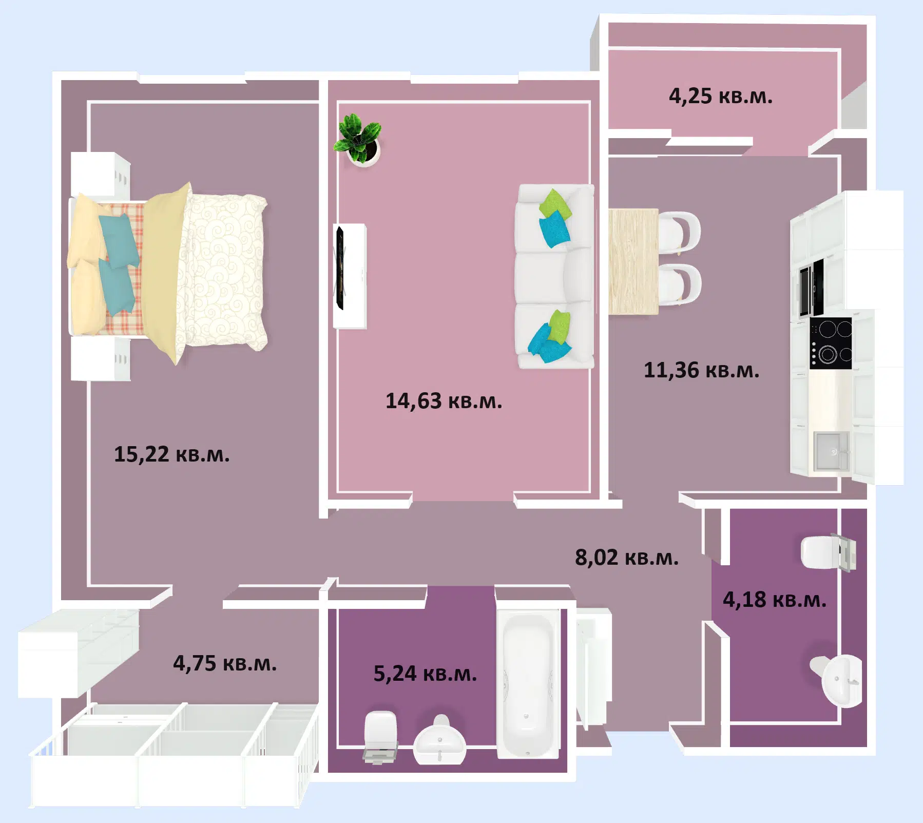 Планировка: 2-комн. квартира 67.65 м² в новостройке Успех