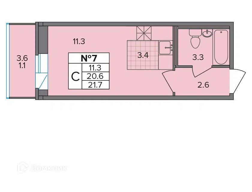 Планировка: Студия 21.70 м² в новостройке Капральский
