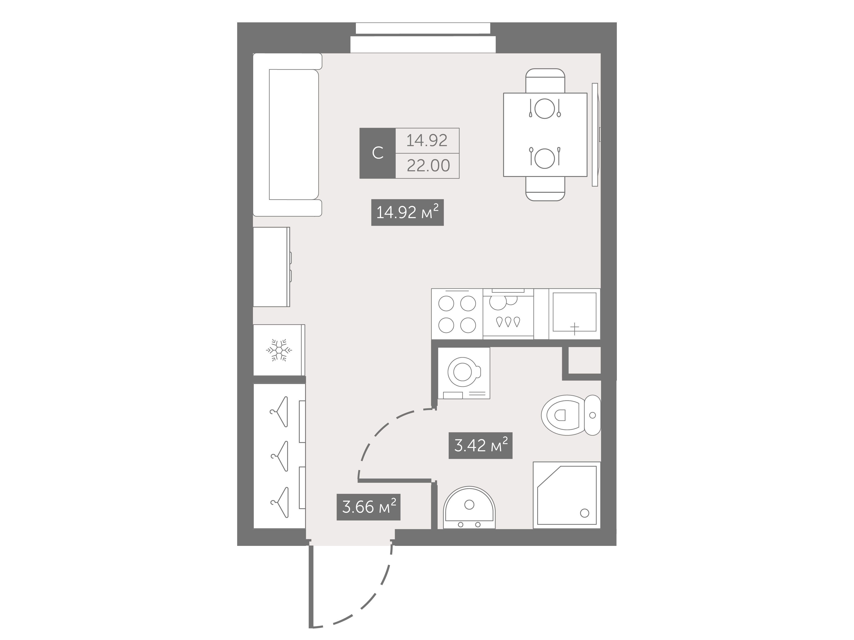 Планировка: Студия 22.00 м² в новостройке Зум на Неве