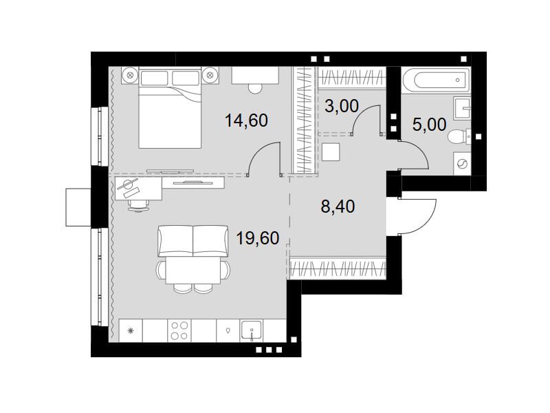 Планировка: 2-комн. квартира 50.60 м² в новостройке Апрелевка Клаб