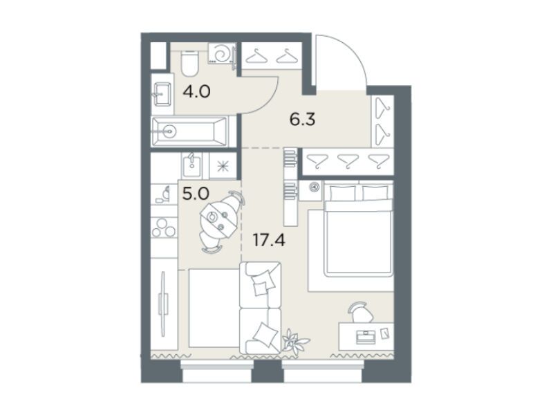 Планировка: Студия 32.70 м² в новостройке Станиславский