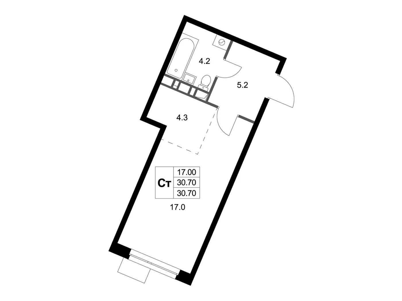 Планировка: Студия 30.70 м² в новостройке Легенда Марусино