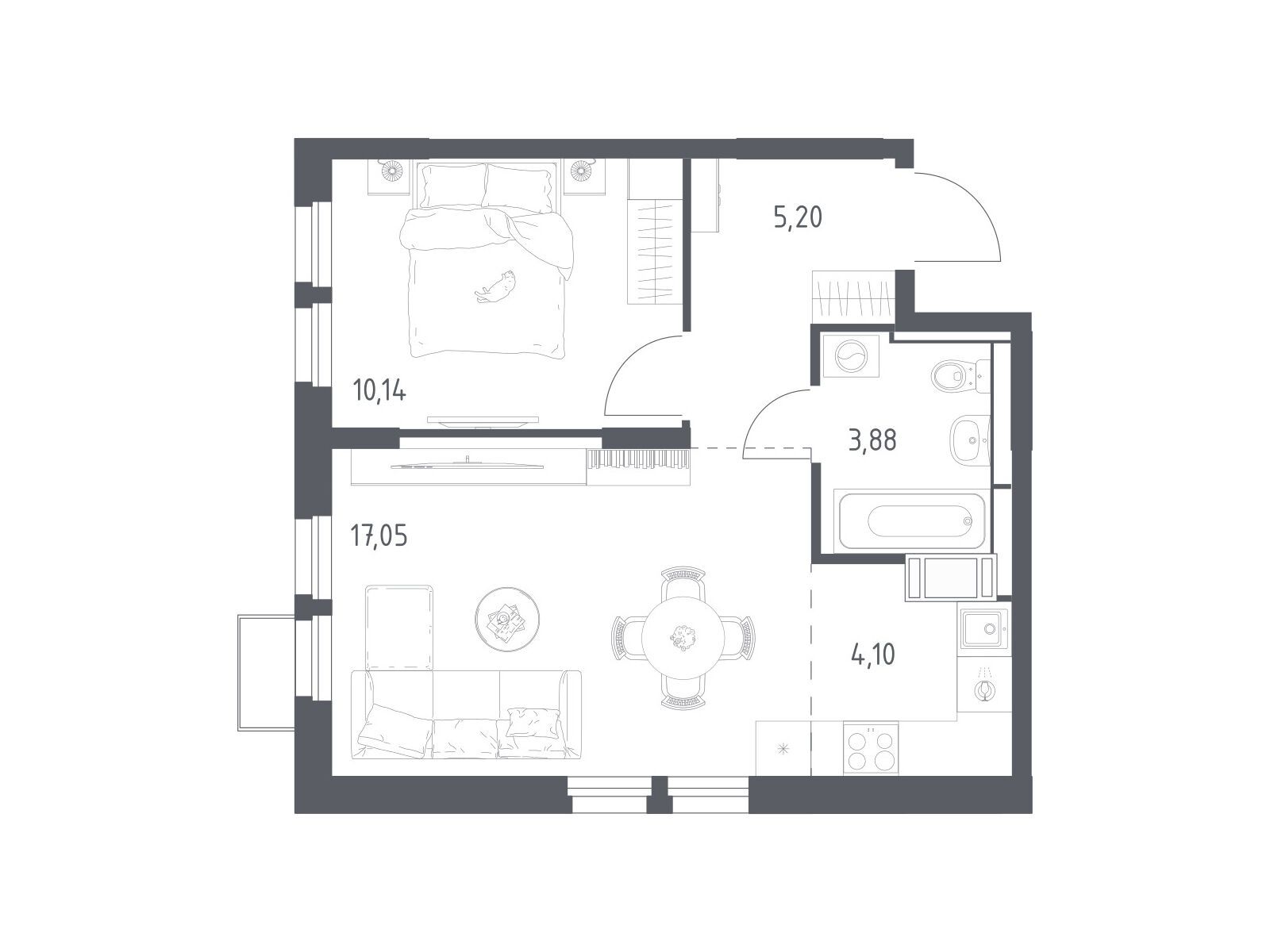 Планировка: 1-комн. квартира 40.37 м² в новостройке Большое Путилково