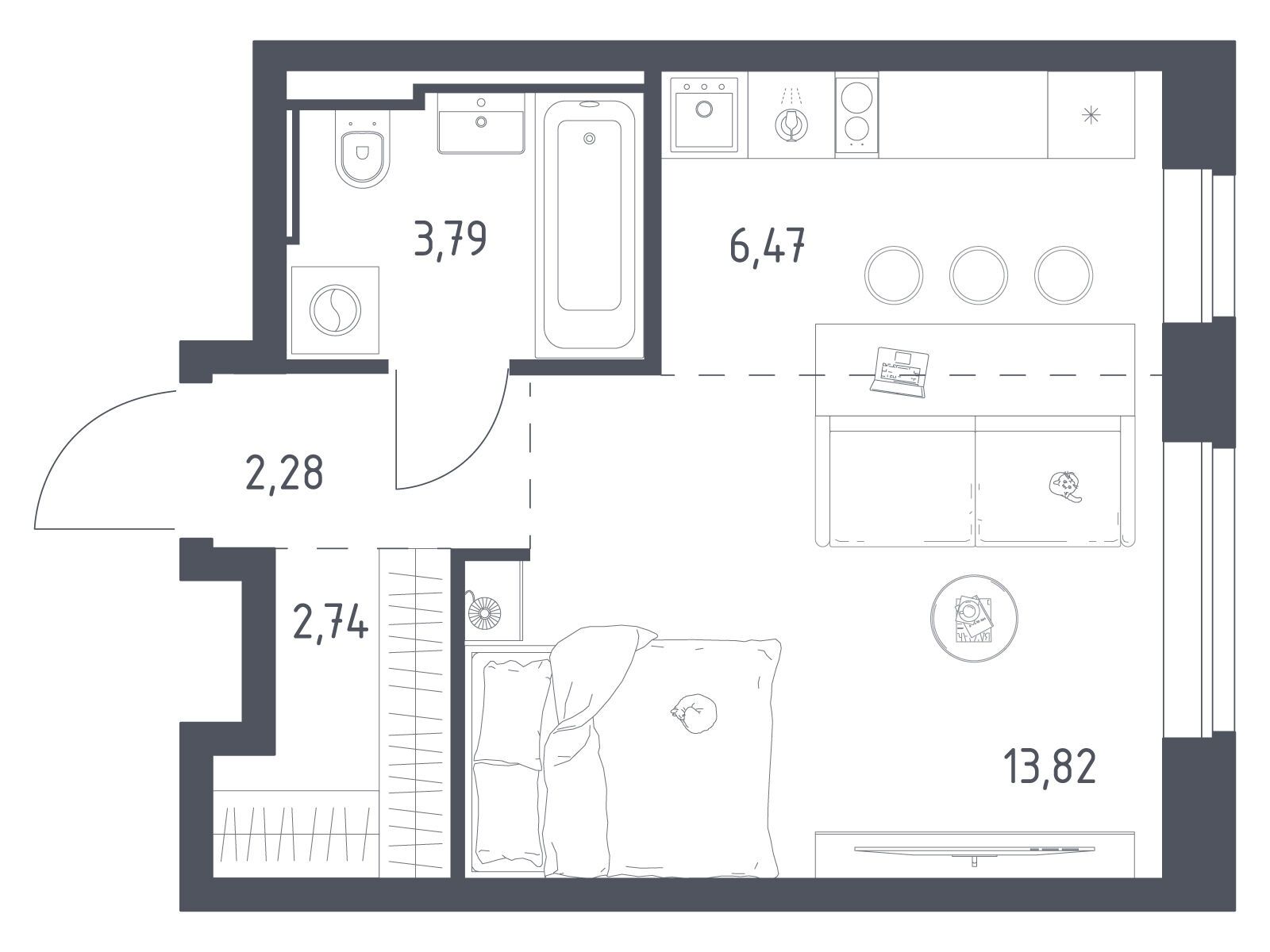 Планировка: 1-комн. квартира 29.10 м² в новостройке Литературный Квартал