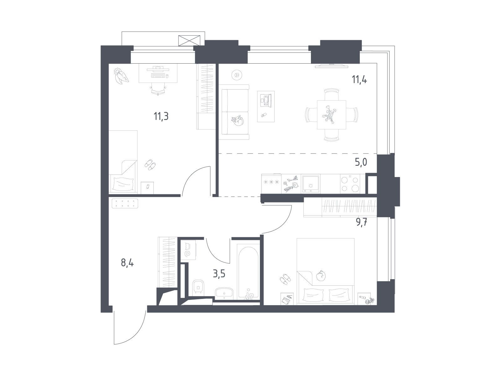 Планировка: 2-комн. квартира 49.28 м² в новостройке Верейская 41