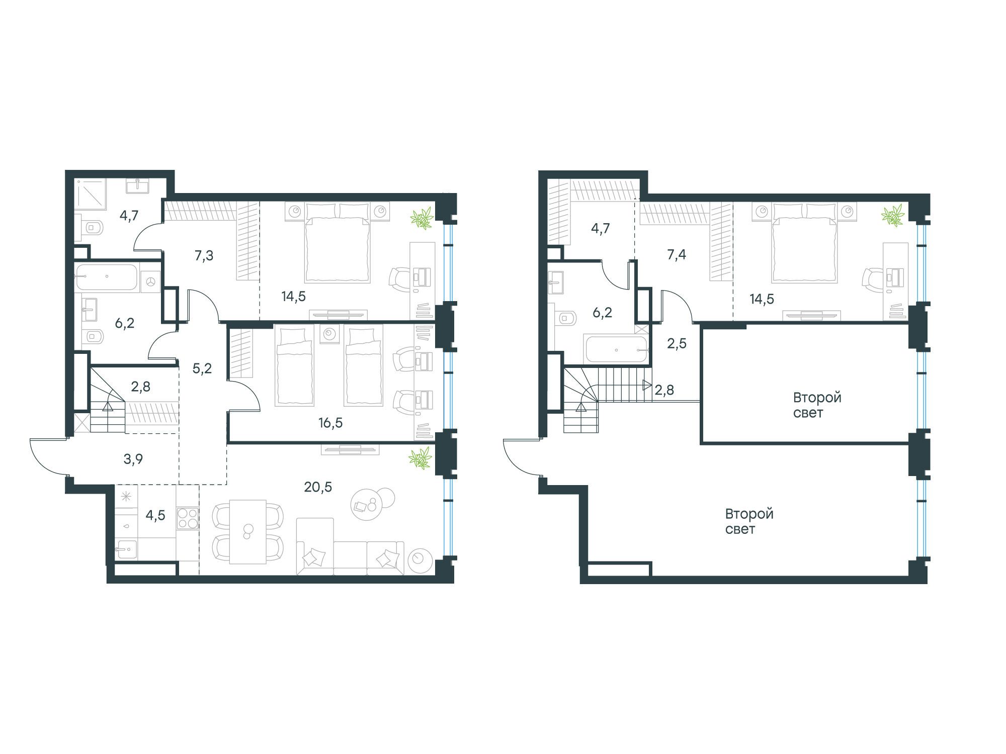 Планировка: 3-комн. квартира 126.10 м² в новостройке ЖК Левел Академическая