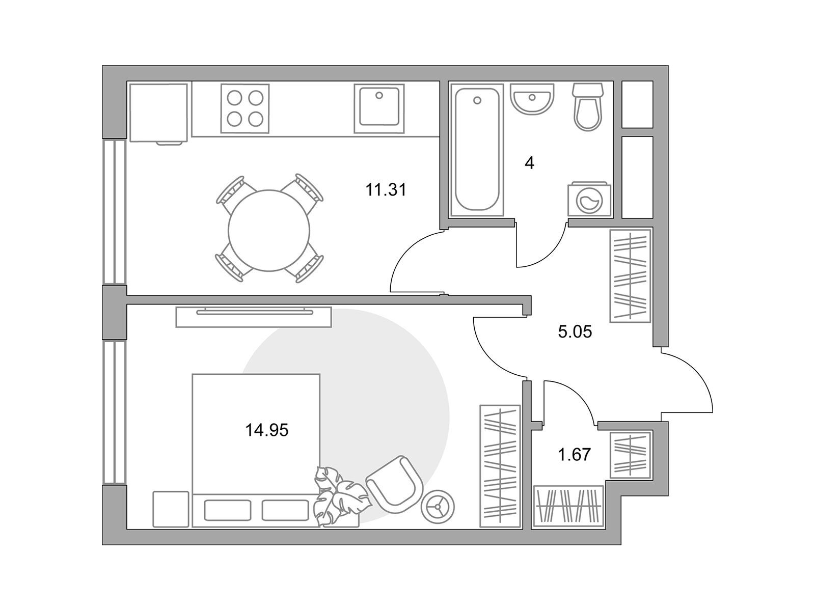 Планировка: 1-комн. квартира 36.98 м² в новостройке Притяжение Сити