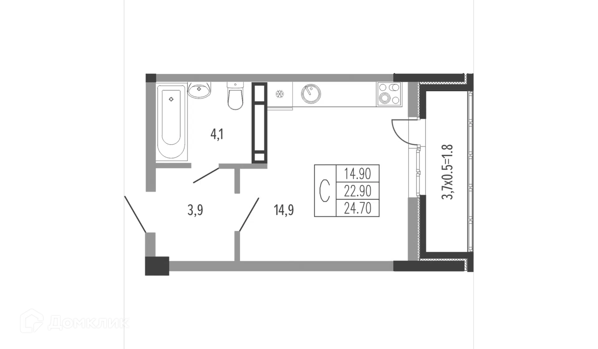 Планировка: Студия 25.80 м² в новостройке Екатерининский парк