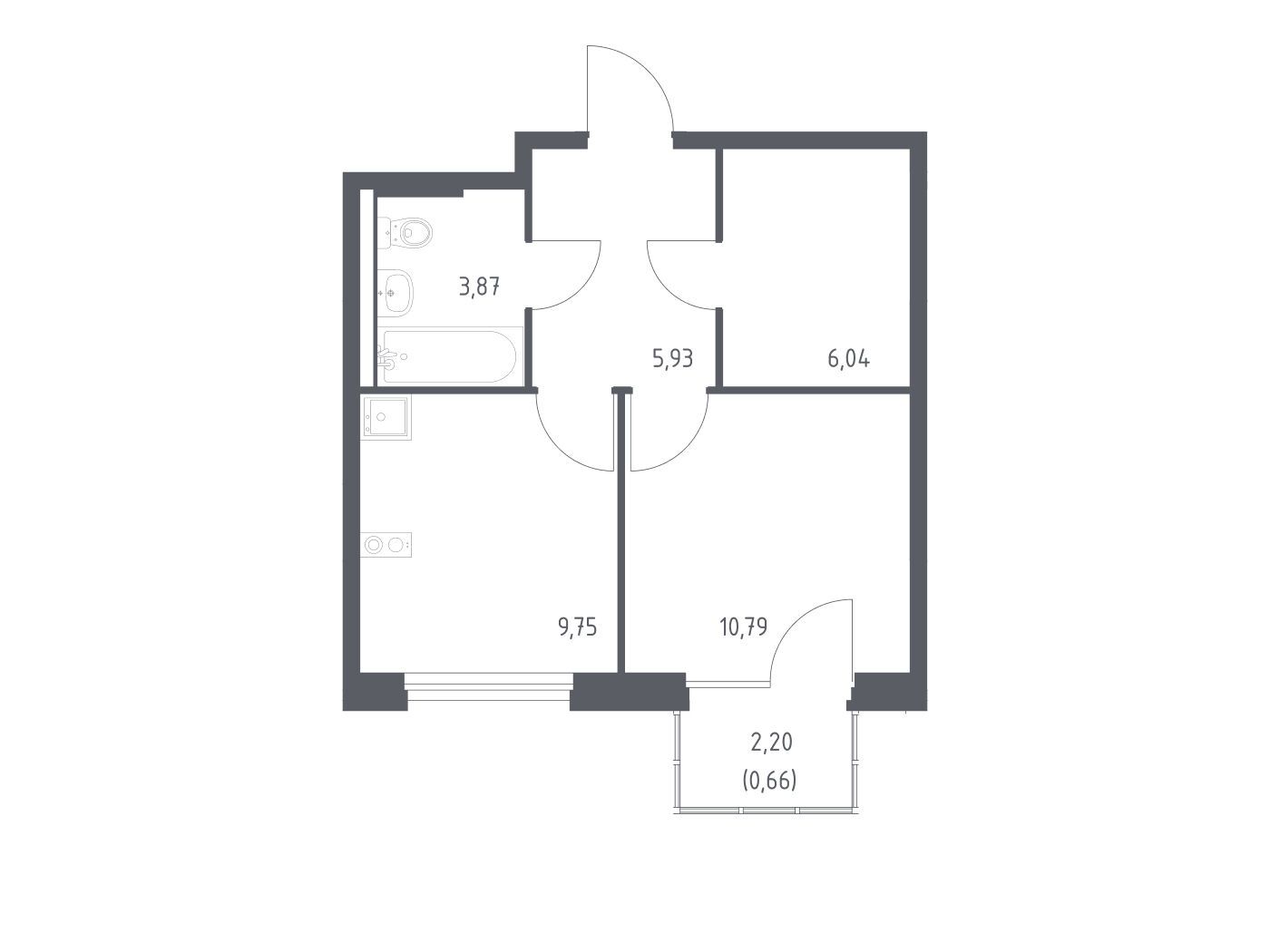 Планировка: 1-комн. квартира 36.60 м² в новостройке Новое Внуково