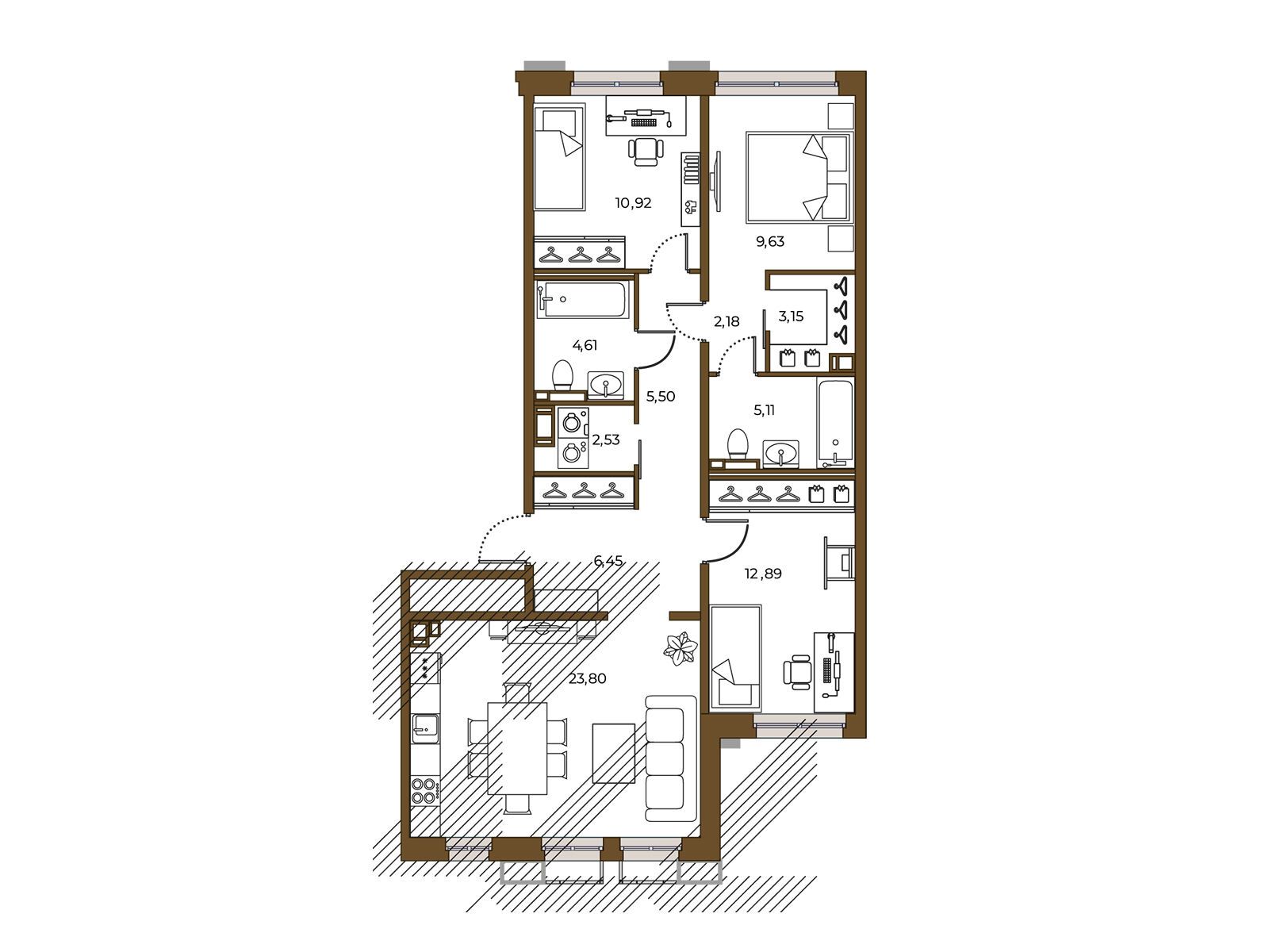 Планировка: 3-комн. квартира 86.21 м² в новостройке Взлетная 16