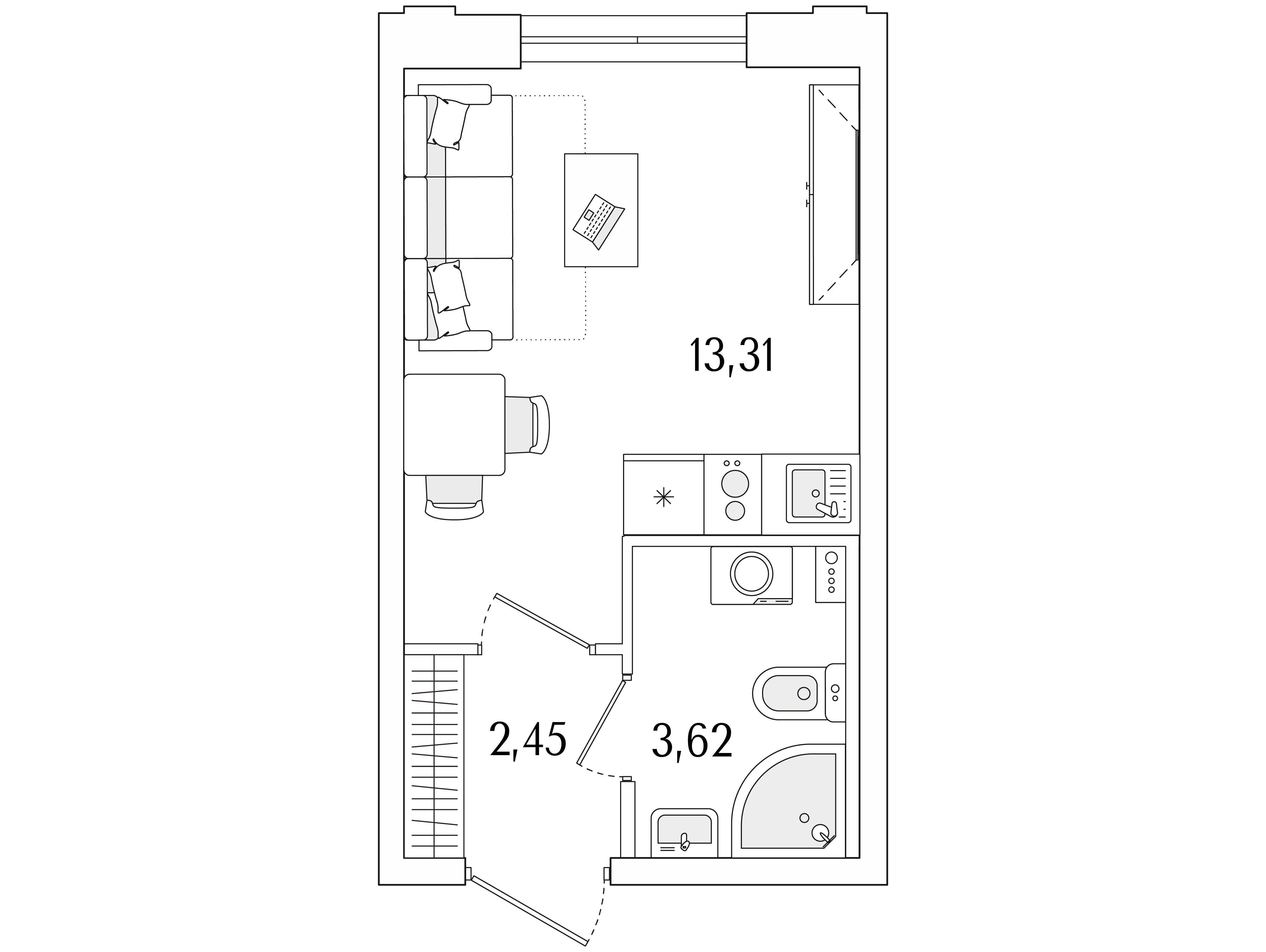 Планировка: Студия 19.38 м² в новостройке Гранат
