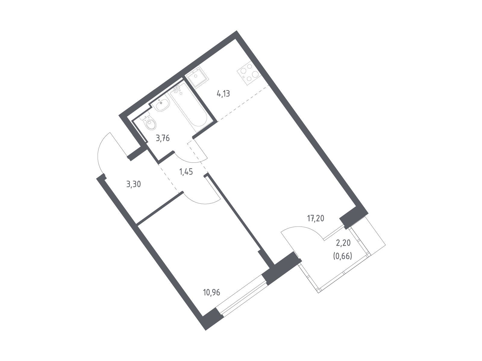 Планировка: 1-комн. квартира 41.46 м² в новостройке Молжаниново