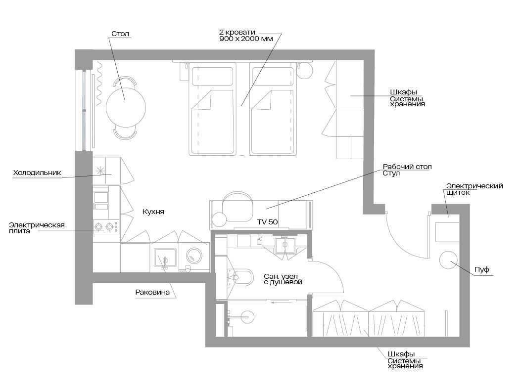 Планировка: Студия 35.20 м² в новостройке Велл Московский