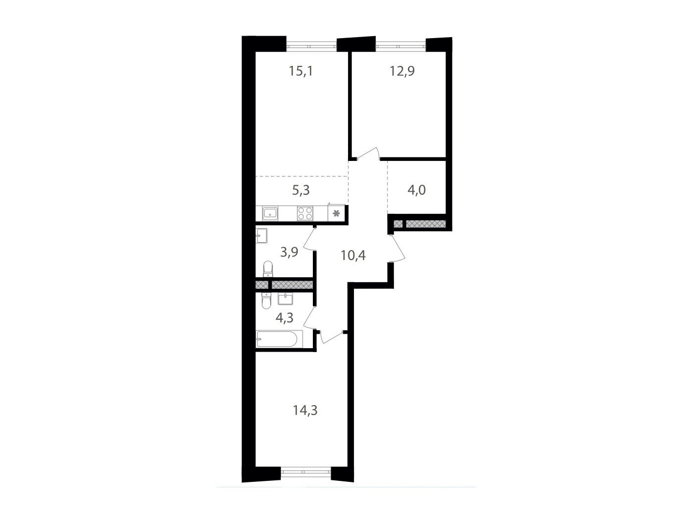 Планировка: 2-комн. квартира 70.20 м² в новостройке ЖК Семеновский парк 2