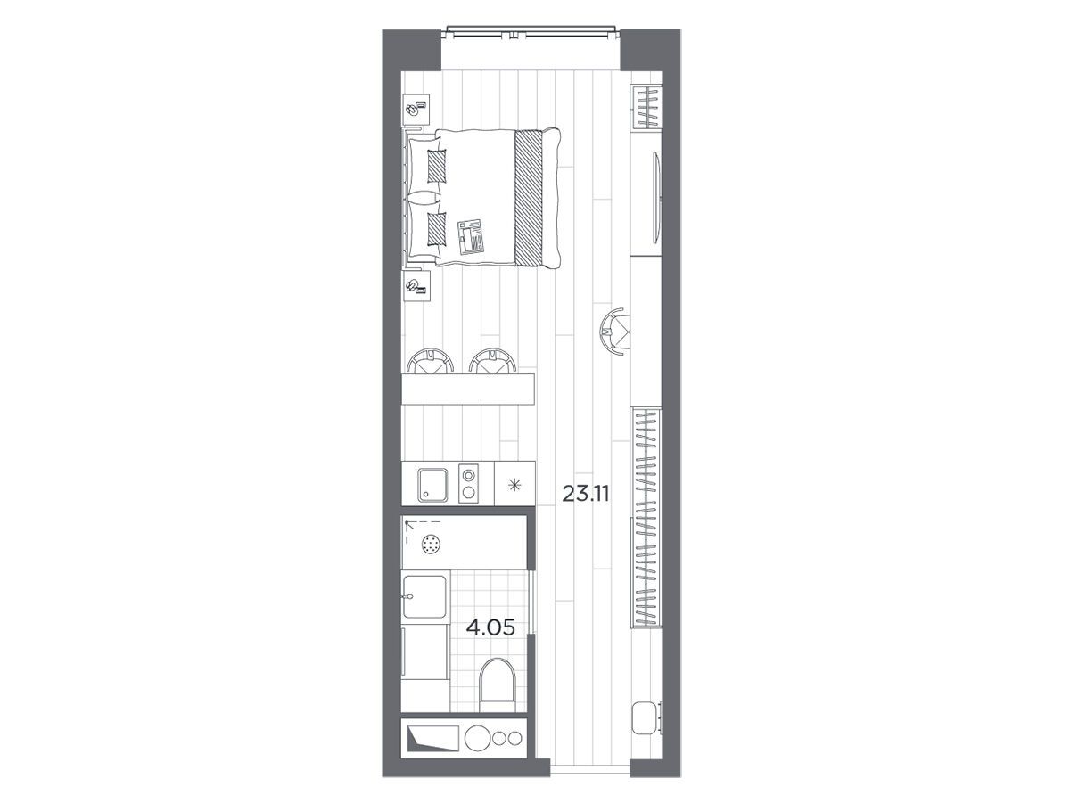 Планировка: Студия 27.16 м² в новостройке Ладожский Авенир