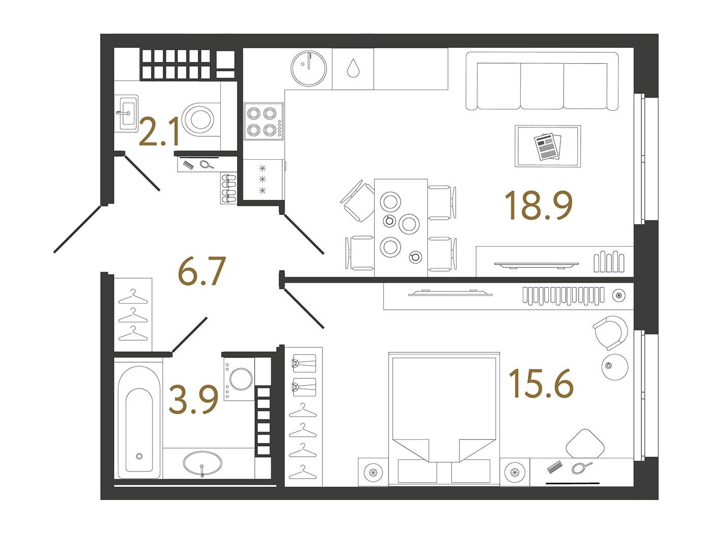 Планировка: 1-комн. квартира 47.20 м² в новостройке Визионер