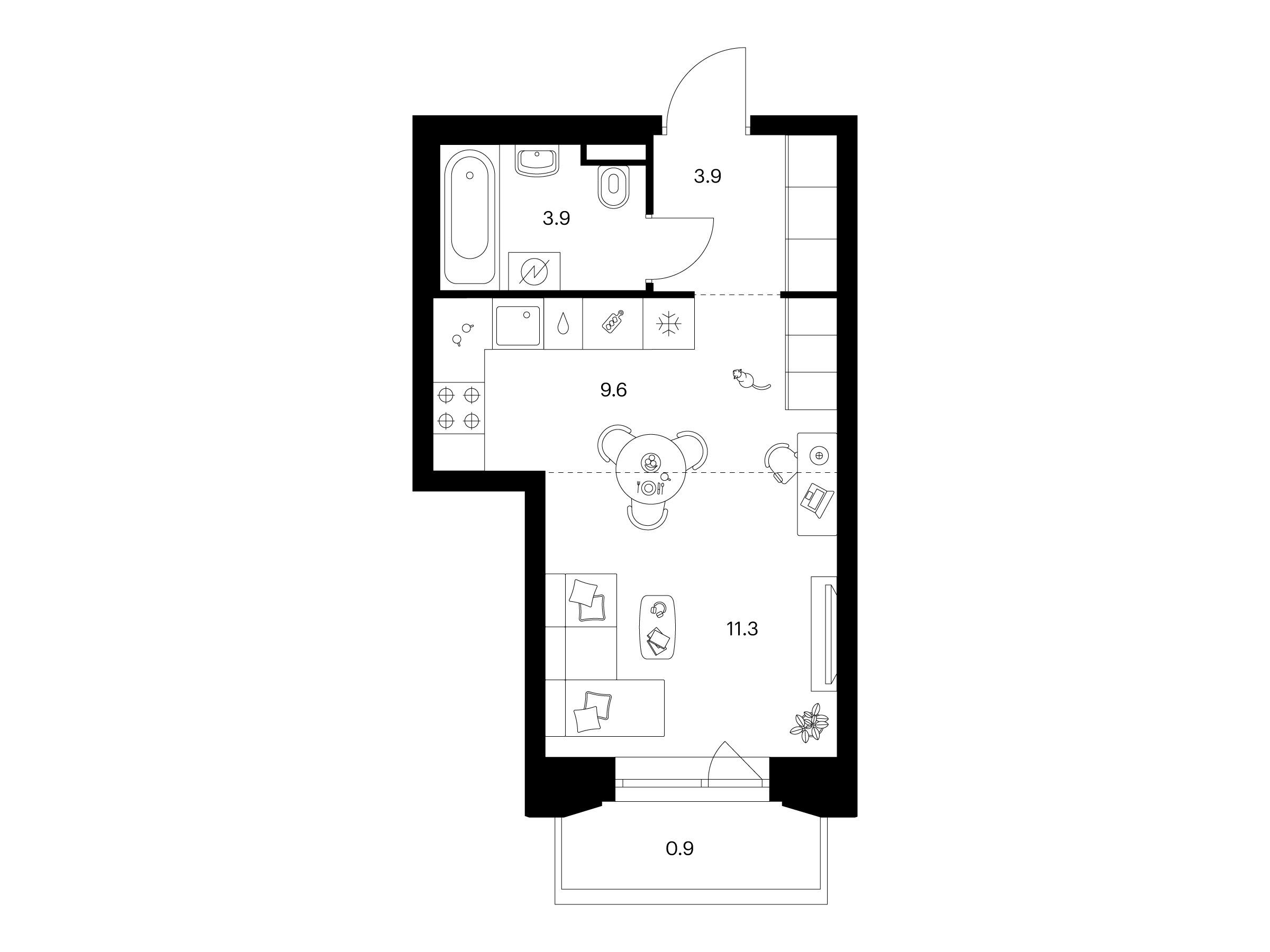 Планировка: Студия 29.60 м² в новостройке Саларьево парк