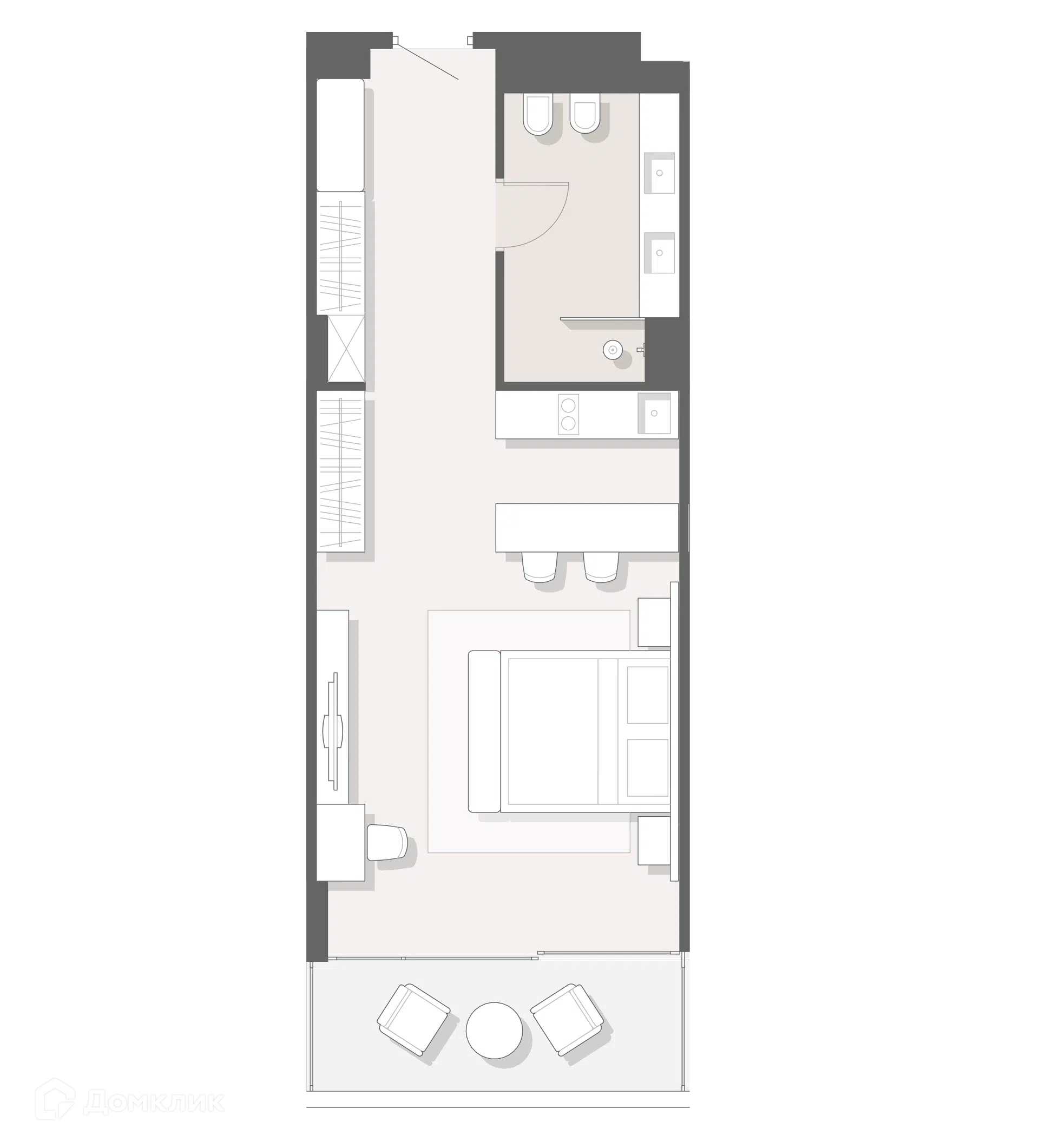 Планировка: 1-комн. квартира 54.60 м² в новостройке Мандарин Гарден