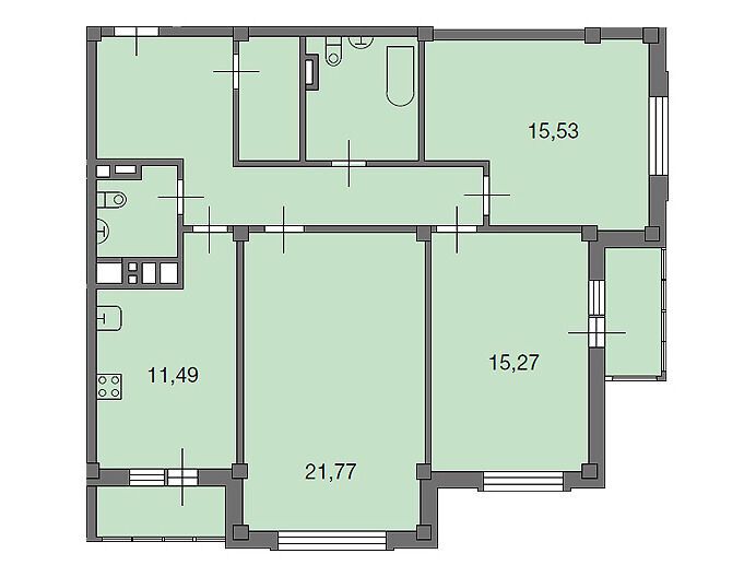 Планировка: 3-комн. квартира 90.40 м² в новостройке Ново-Никольское