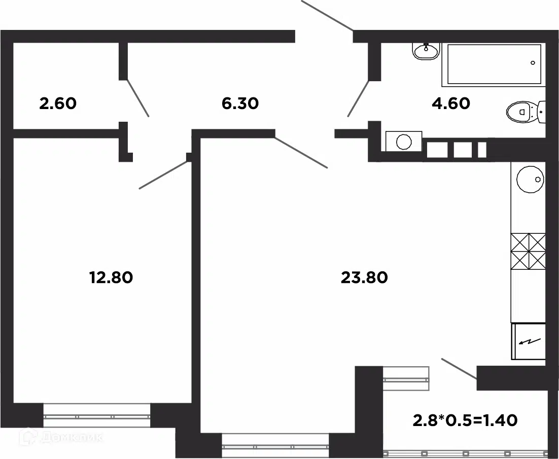 Планировка: 1-комн. квартира 52.10 м² в новостройке Красная площадь