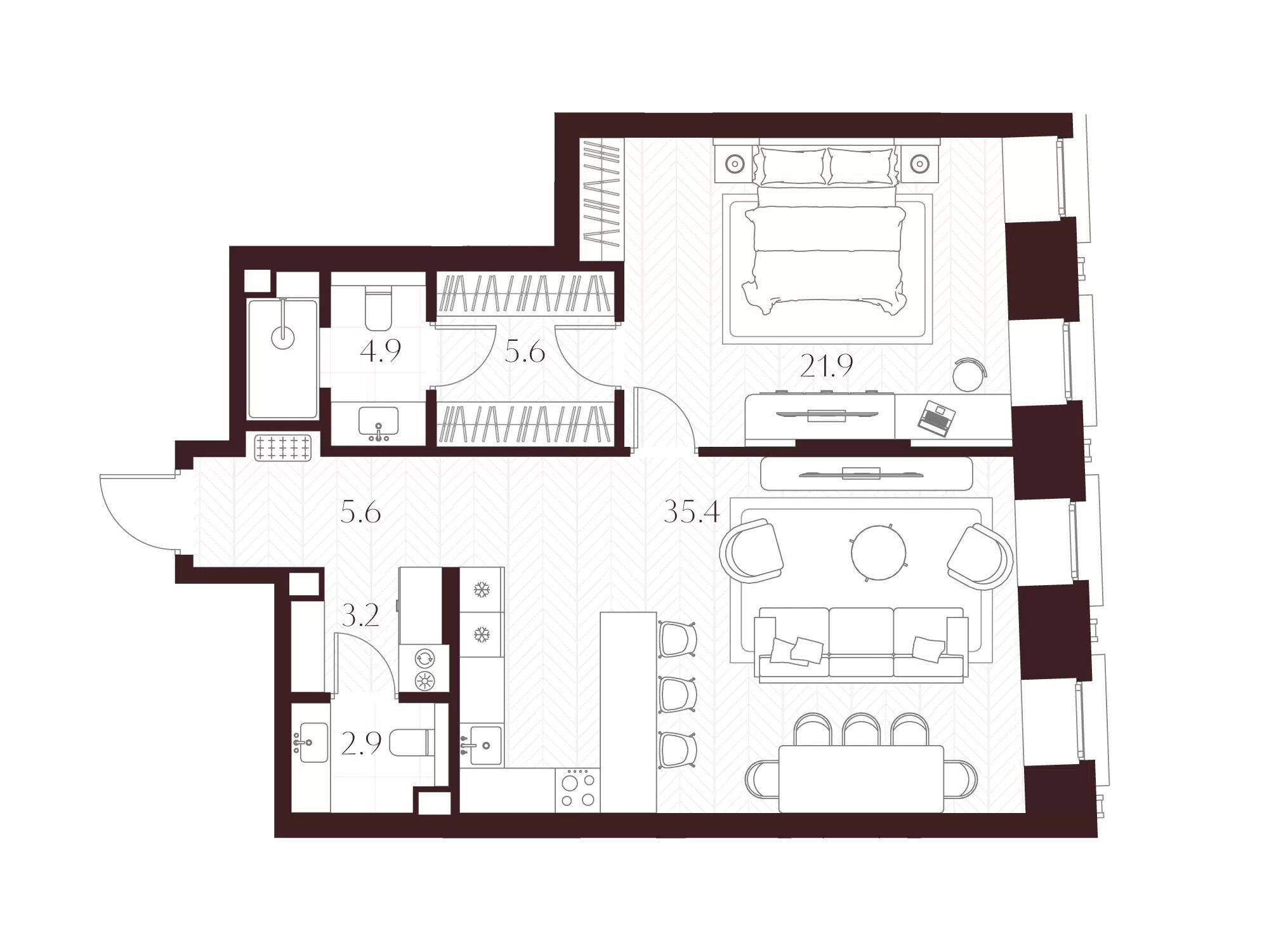 Планировка: 1-комн. квартира 79.50 м² в новостройке Климашкина 7/11