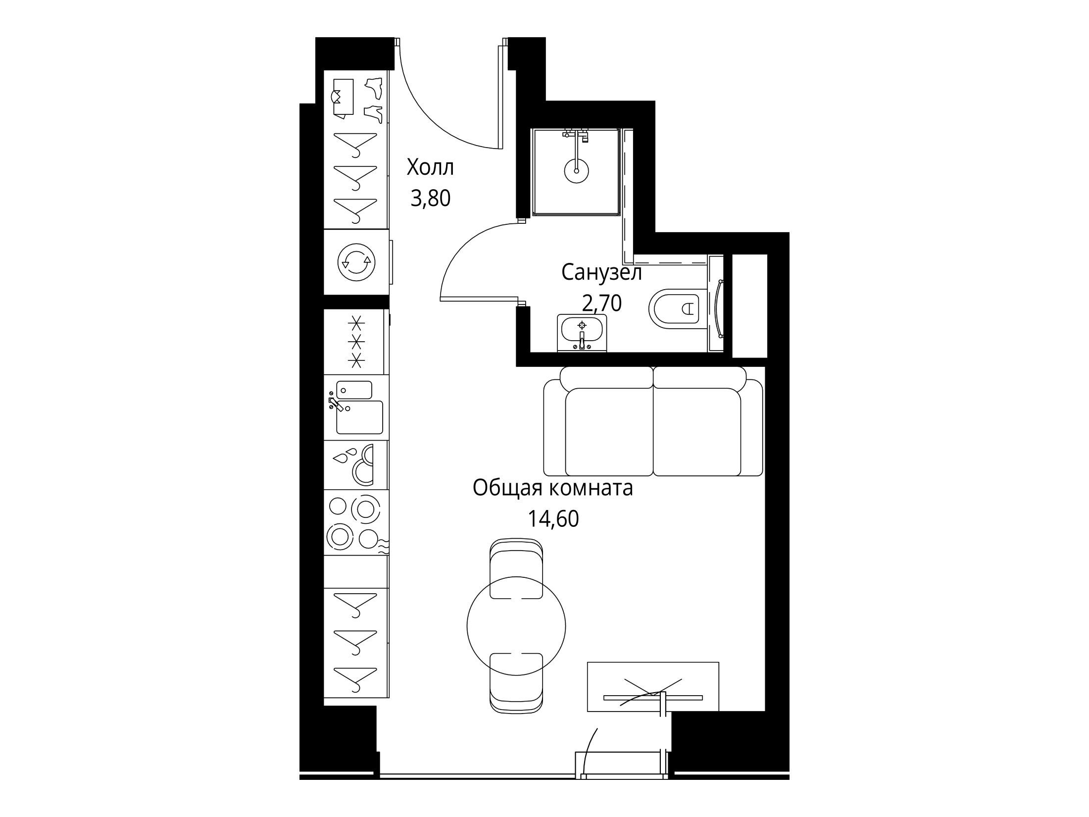 Планировка: Студия 21.10 м² в новостройке Веер