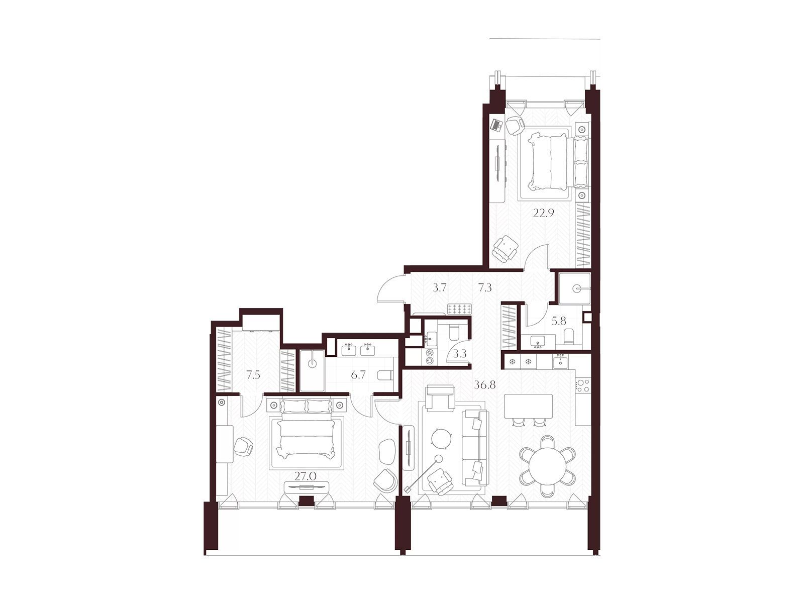 Планировка: 2-комн. квартира 121.00 м² в новостройке Климашкина 7/11