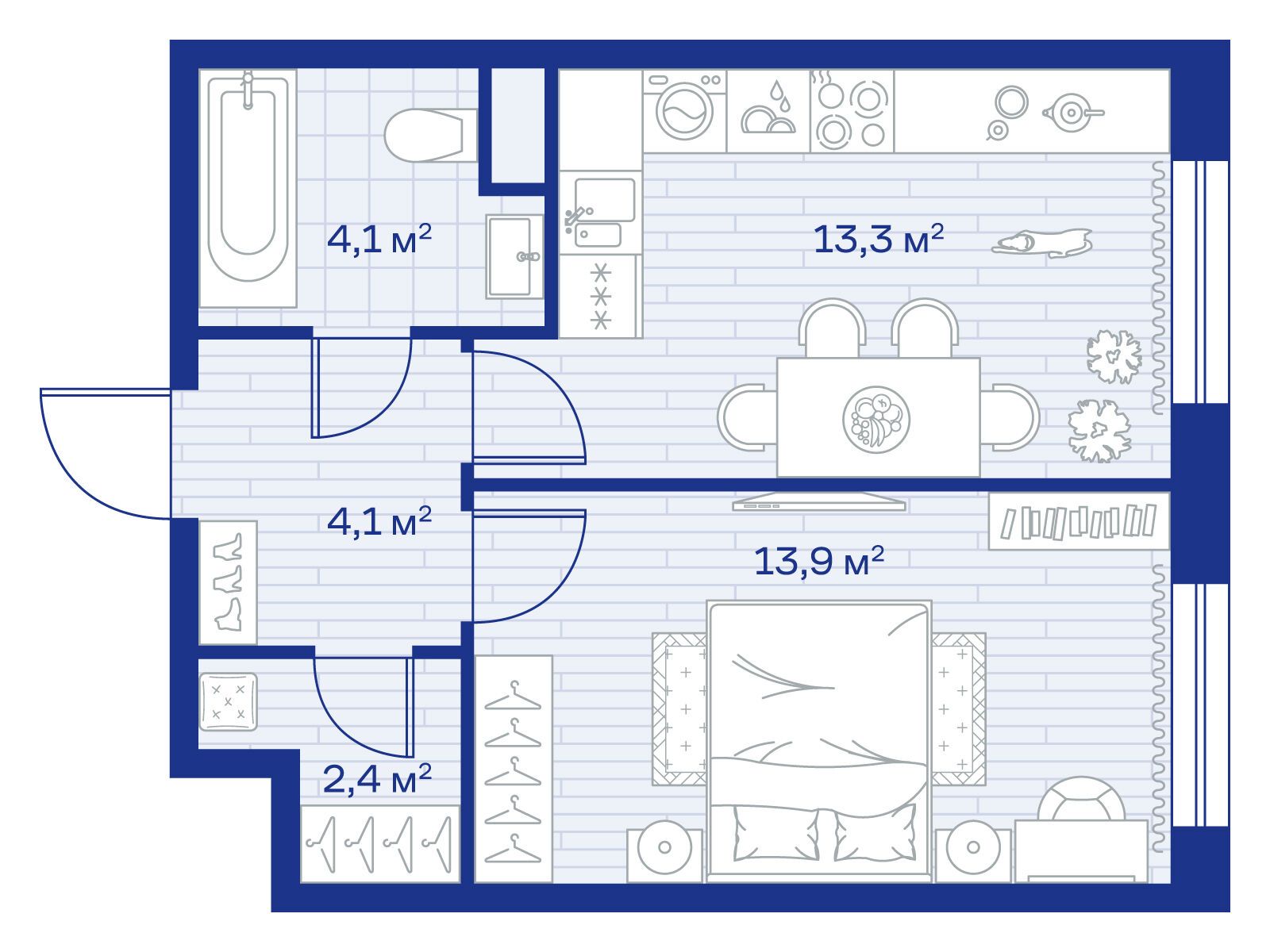 Планировка: 1-комн. квартира 37.80 м² в новостройке Аристов Берег